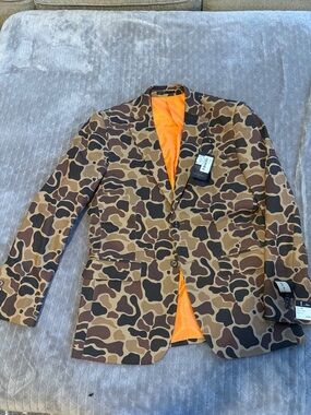 Men's Camouflage Sport Coat with Orange Lining